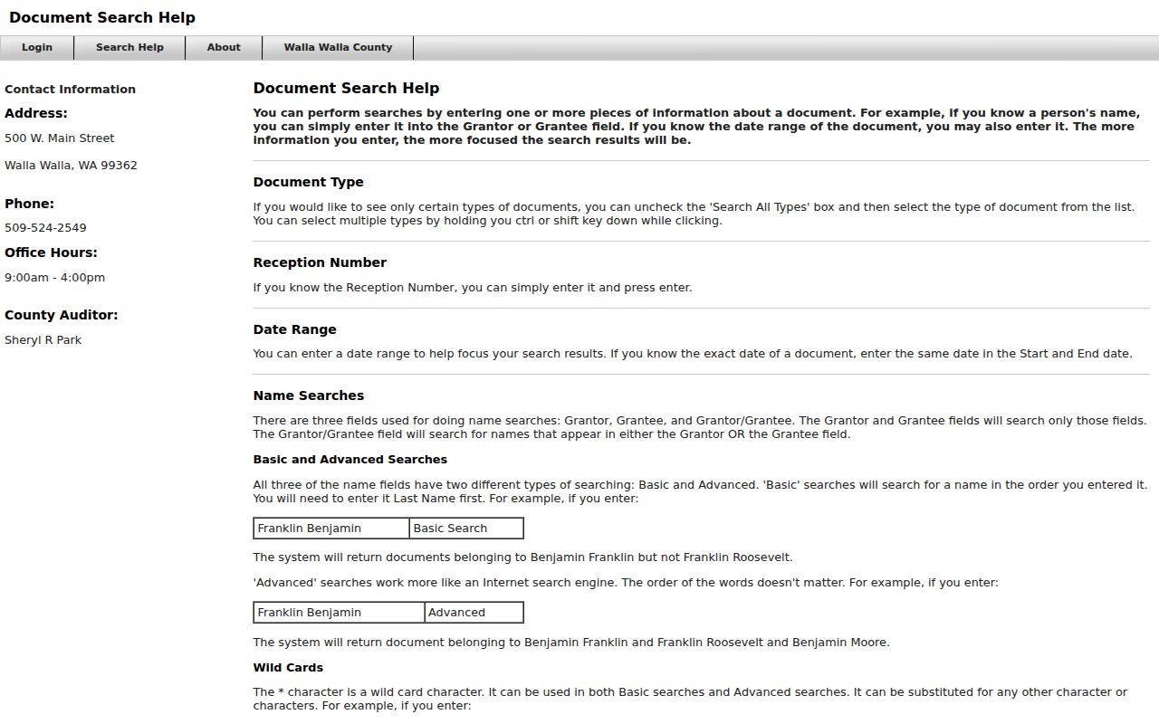 Walla Walla County EagleWeb recorded-document search help